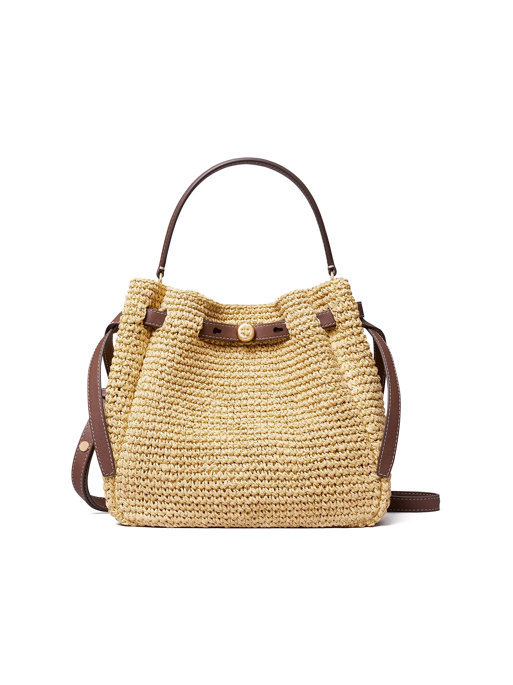 Product Title Paper Raffia Woven Straw Bucket Bag With Dual Carry Straps and Multi-Style Closure Hardware