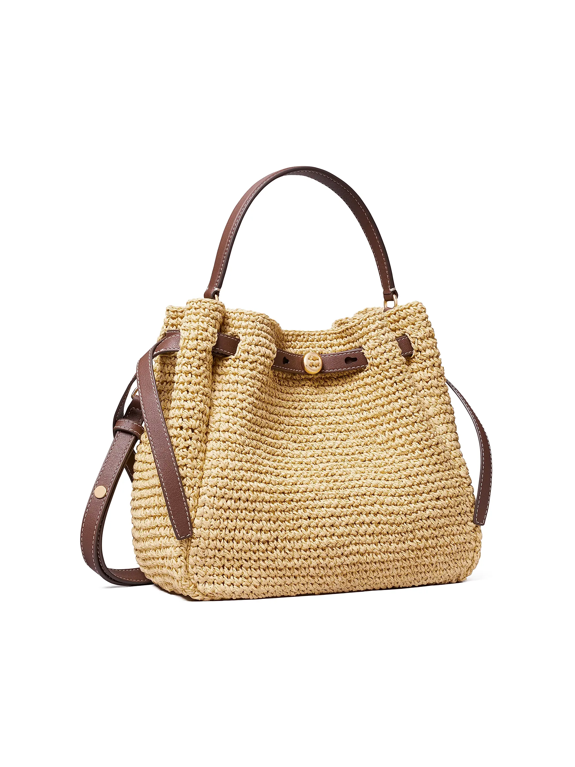 Product Title Paper Raffia Woven Straw Bucket Bag With Dual Carry Straps and Multi-Style Closure Hardware