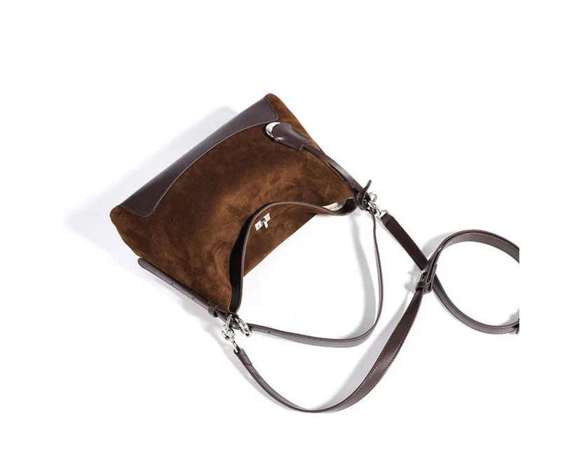 Color Block Suede Velvet Bag With Dual Carry Straps and Water Resistant Outer Surface