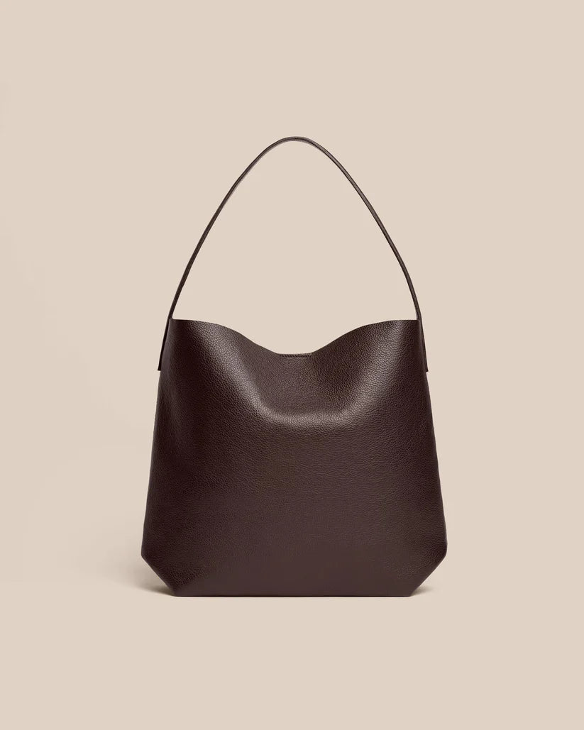 Open Top Bucket Leather Bag With Fixed Shoulder Handle and Suede Lined Interior