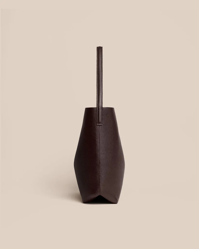 Open Top Bucket Leather Bag With Fixed Shoulder Handle and Suede Lined Interior