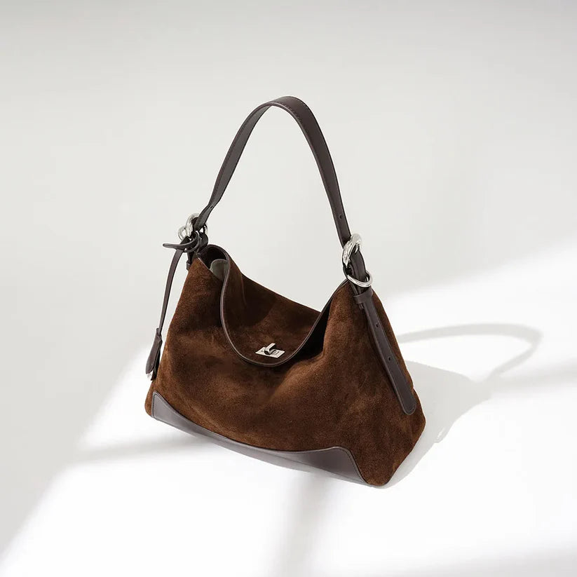 Color Block Suede Velvet Bag With Dual Carry Straps and Water Resistant Outer Surface