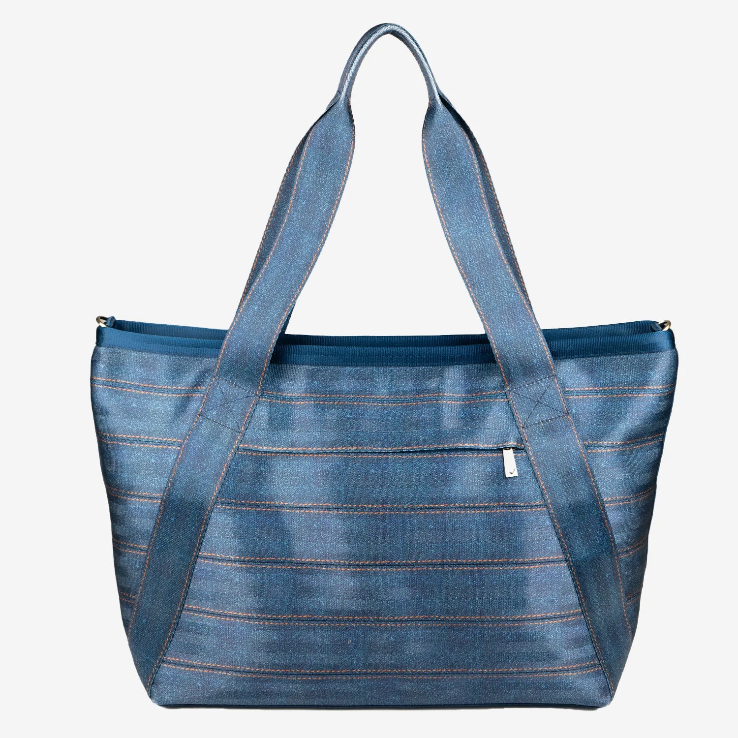 Denim Print Seatbelt Fabric Denim Bag With Brass Hardware and Full Denim Inner Lining
