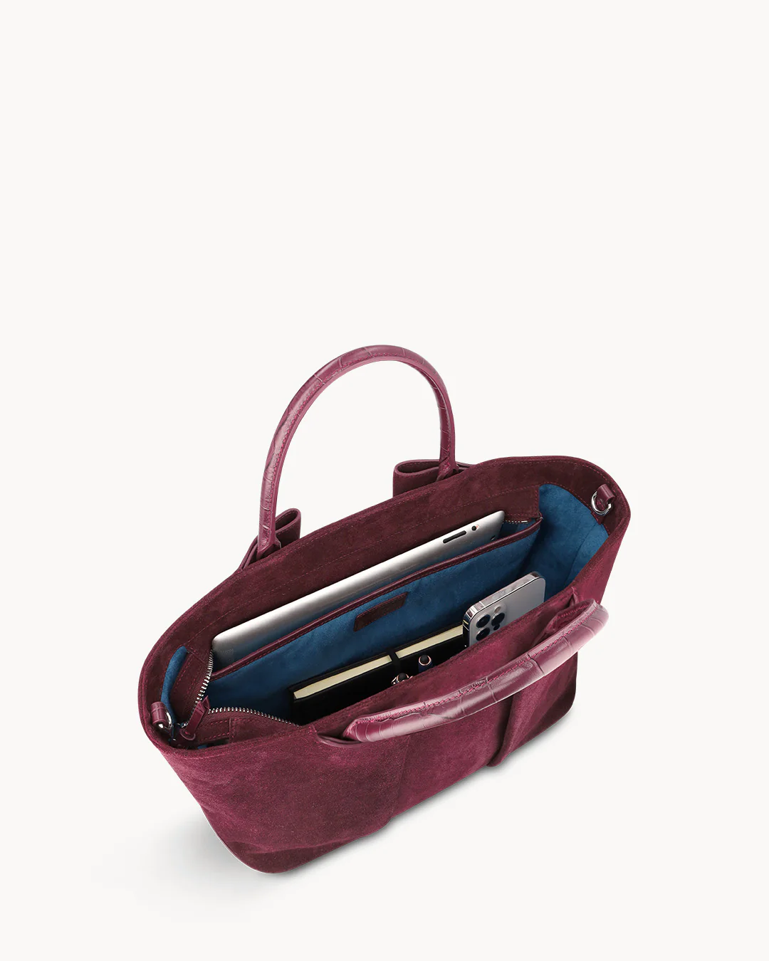 Compact Mini Tote Velvet Bag With Reinforced Base, Dual Carry Handles and Adjustable Crossbody Strap