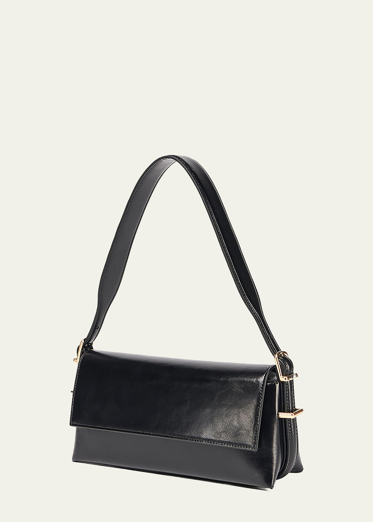 Slim Flap Moto Leather Shoulder Bag With Adjustable Single Shoulder Strap and Rear External Slip Pocket