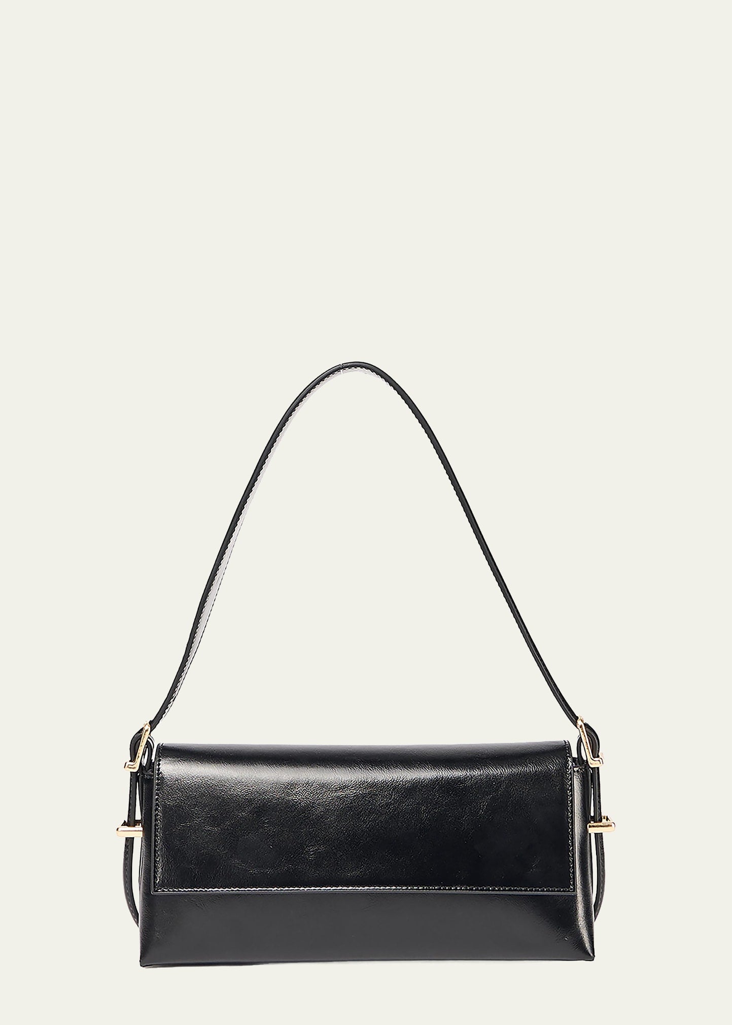 Slim Flap Moto Leather Shoulder Bag With Adjustable Single Shoulder Strap and Rear External Slip Pocket
