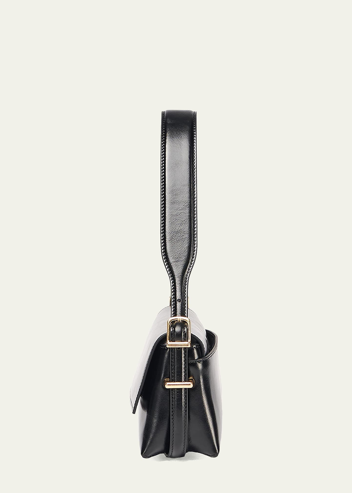 Slim Flap Moto Leather Shoulder Bag With Adjustable Single Shoulder Strap and Rear External Slip Pocket