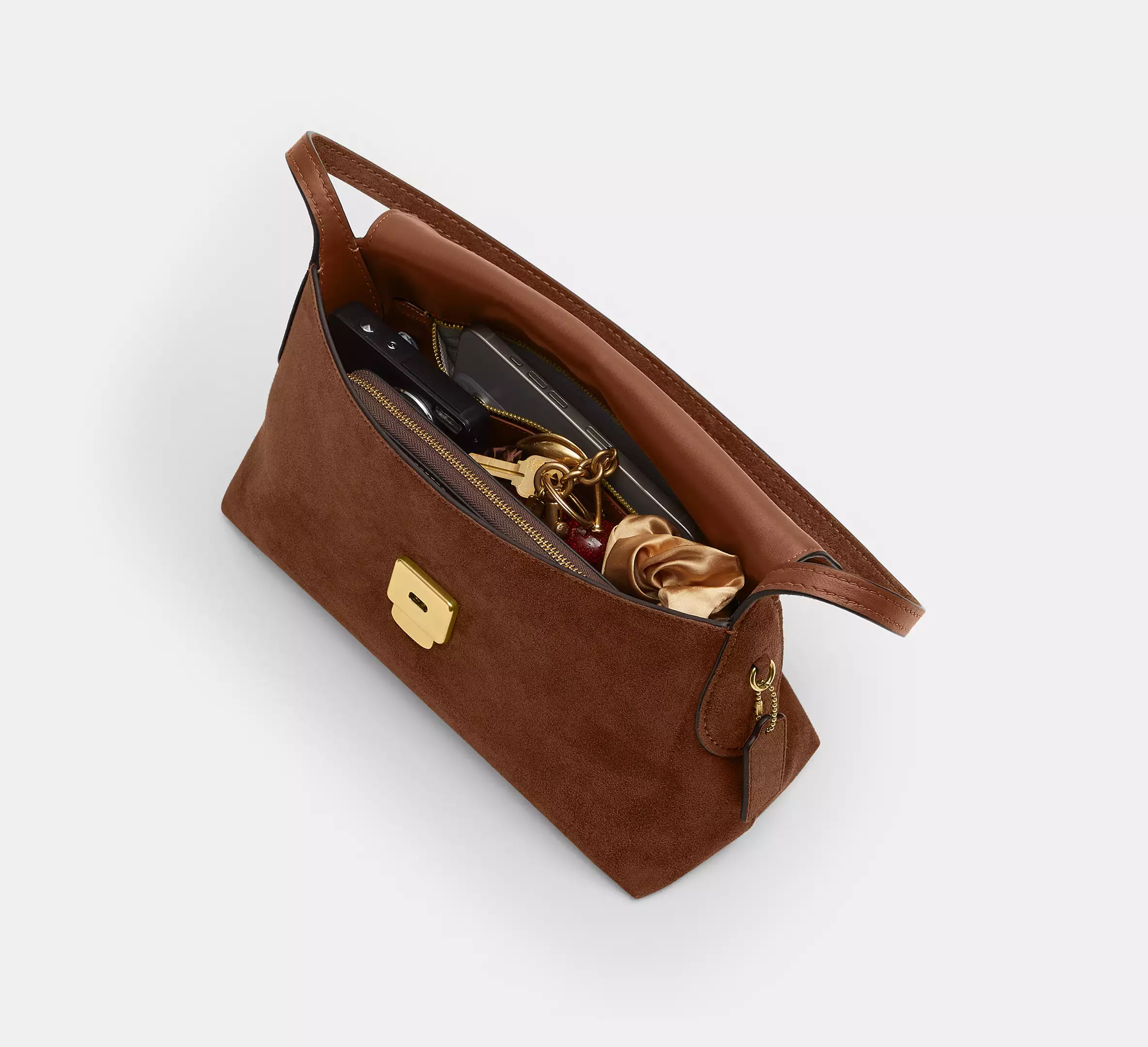 Minimalist Flap Velvet Bag With Pushlock Fastener and Independent Inner Zip Pocket