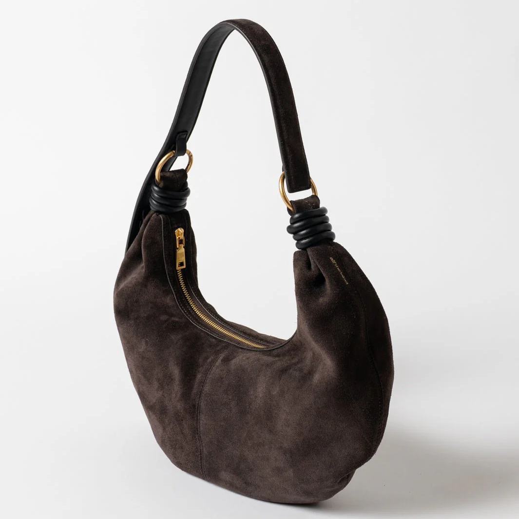 Multi-Wear Crescent Velvet Bag With Knotted Strap and Waterproof Organized Interior