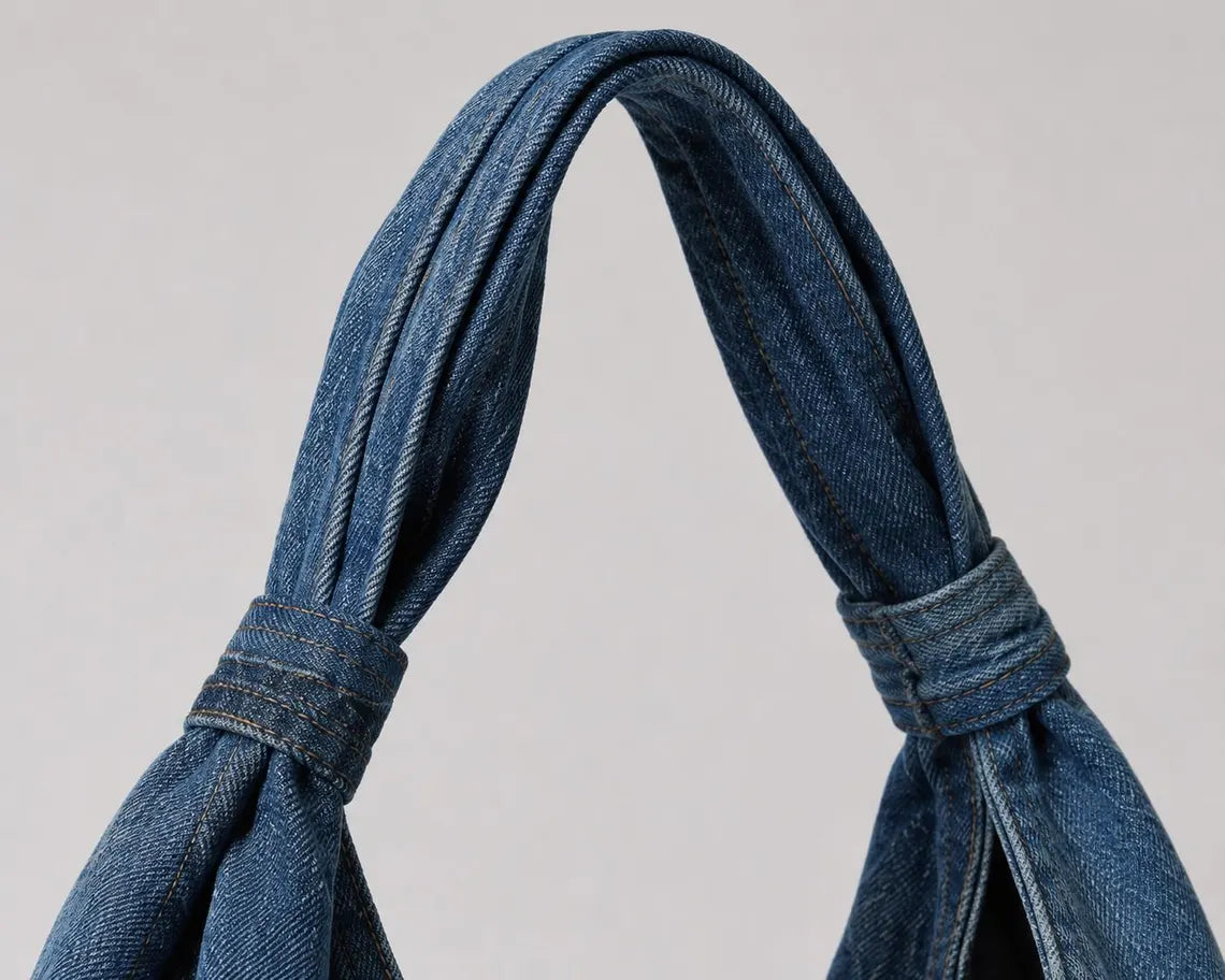 Patchwork Slouchy Denim Bag With Metal Fastening and Roomy Daily Storage Space