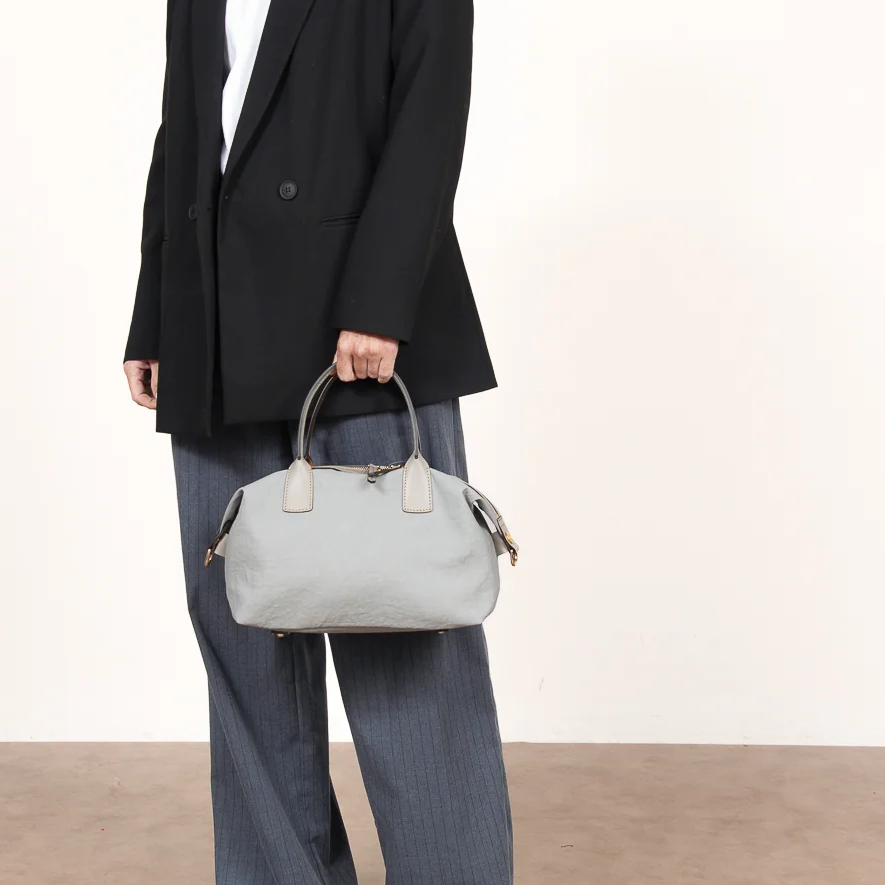 Lightweight Bowling Style Canvas Bag With Leather Trim and Convertible Shoulder Strap