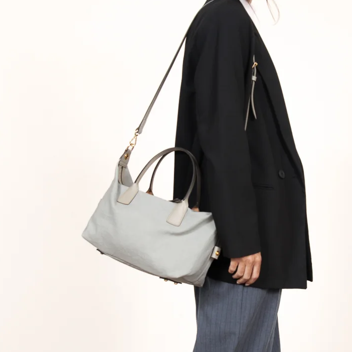 Lightweight Bowling Style Canvas Bag With Leather Trim and Convertible Shoulder Strap