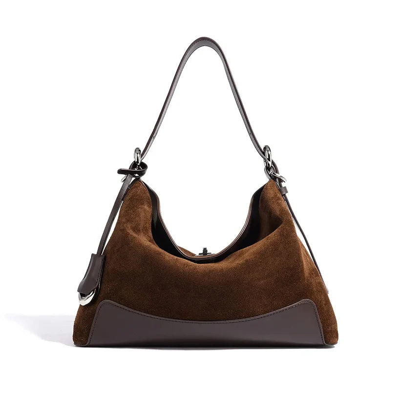 Color Block Suede Velvet Bag With Dual Carry Straps and Water Resistant Outer Surface
